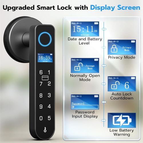 Smart Fingerprint Door Lock with Display Screen Keypad RFID Bluetooth Handle — image 4