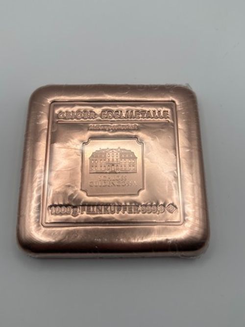 Geiger Edelmetalle 1kg Square Copper Cast Bullion Bar 9999 Purity *Sealed* 1000g