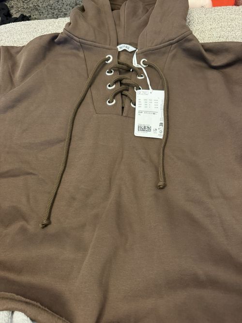 Monki Brown Lace-Up Pullover Hoodie, Women’s Regular Size S, Long Sleeve — image 5