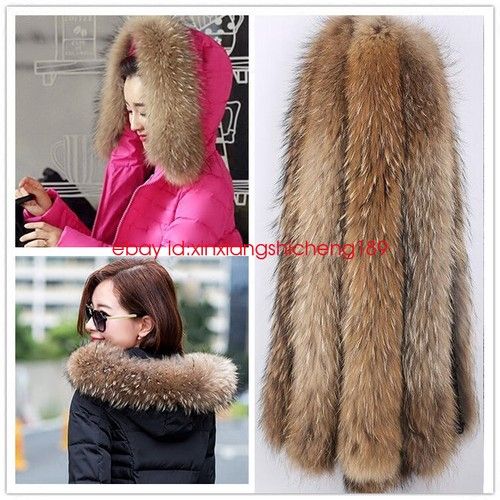 100% Real Ussuri raccoon Fur Collar Scarf Fit For Hooded Down Jacket Coat Parka