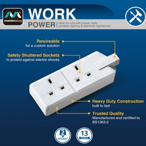 2 Gang Trailing Socket 13A Rewireable Extension Lead Double Socket White — image 4