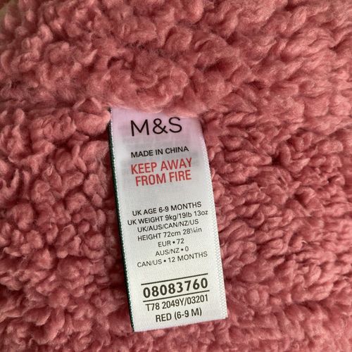 Marks Spencer Baby Puffer Coat Jacket Age 6-9 Months Girl Pink Shower Resistant — image 6