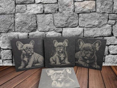 Set of 4 French Bulldog Slate Coasters Home Decor Kitchenware Dog Gifts