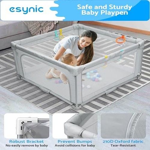 eSynic 150X150cm Large Baby Playpen with Removable Mat for Indoor Outdoor — image 5