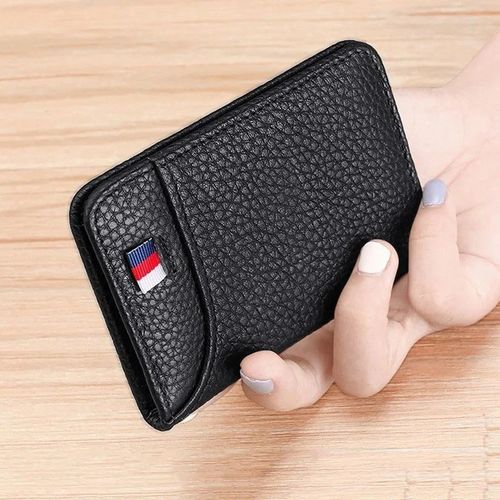 Men Anti-scan Leather Slim ID Credit Card Holder RFID Blocking Thin Small Wallet — image 1