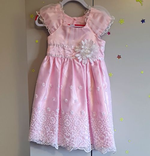 Jona Michelle Girls Pink Tulle Lace Embroidered Fit & Flare Dress 2-3Y