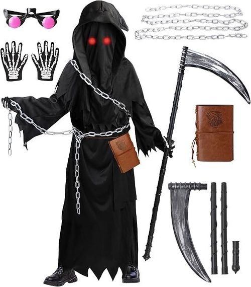 Boys Kids Grim Reaper Halloween Fancy Dress Costume Outfit Horror Trick Or Treat — image 5