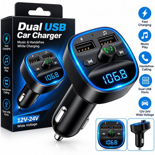 Bluetooth 5.0 Wireless FM Transmitter Radio MP3 Player USB-C Car Charger Adapter