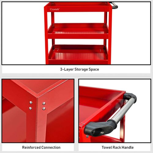 Tool Storage Heavy Duty Garage Trolley Workshop 3 Tier Wheel Cart DIY Red UK — image 5