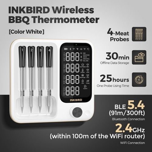INKBIRD WiFi Bluetooth BBQ Thermometer INT-14-BW Waterproof Meat Grill Oven CF