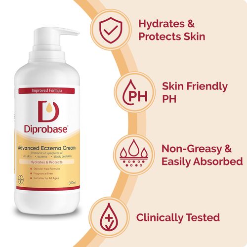 Diprobase Eczema Dry Skin Emollient Cream 500ml NEW ADVANCED (Pack of 3) — image 3