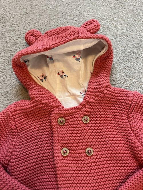 Brand New with Tags M&S Baby Pink & Floral Knitted Teddy Bear Cardigan 6-9M