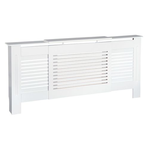Extendable Radiator Cover Cabinet Shelving Slatted Design MDF White Home Office — image 10