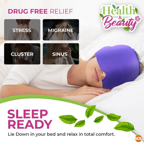 Migraine Relief Cap Headache Hat Ice Cold Heat Therapy Mask Drug Free One Size — image 5