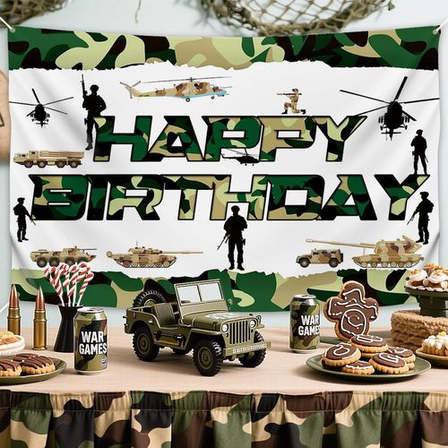 Camouflage Military Birthday Party Backdrop, 180x110cm Army Theme — image 6