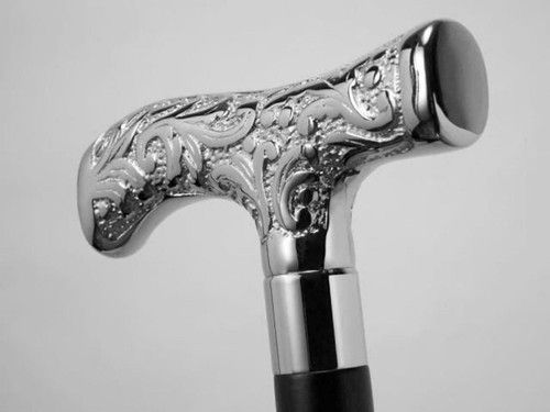 Solid Silver derby Head Vintage BLACK Wooden Walking Stick Cane handmade Gift