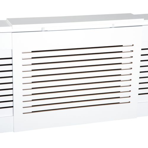 Extendable Radiator Cover Cabinet Shelving Slatted Design MDF White Home Office — image 8