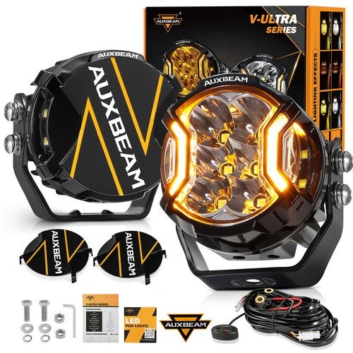 Auxbeam 3" LED Round Driving Offroad Light Side Shooter Pods Lights w/ Amber DRL