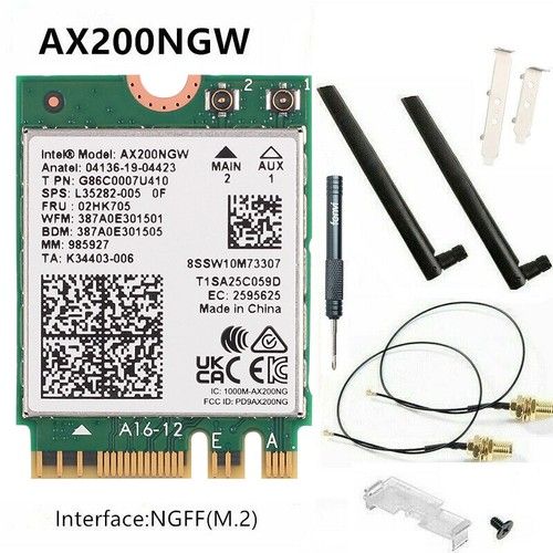 Intel WiFi 6 AX200NGW M.2 WiFi Bluetooth Card 802.11ax Laptops PC Antennas Sets