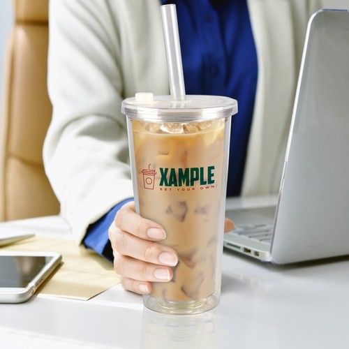 24oz Reusable Clear Bubble Tumbler Cup With Straw Cold Cup Drink Tea Mug 500ml
