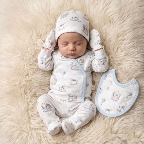 Baby Boy 5 Piece Cotton Layette Gift Set Fairground Ballons Blue 0-3 Months — image 2