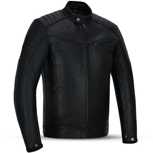 Mens Real Cowhide Leather Motorcycle Jacket CE AA Armoured Motorbike S-3XL Black