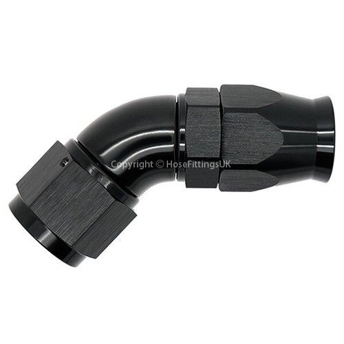 PTFE TEFLON® AN-8 8AN BLACK 45 DEGREE Swivel FULL FLOW Fuel Braided Hose Fitting