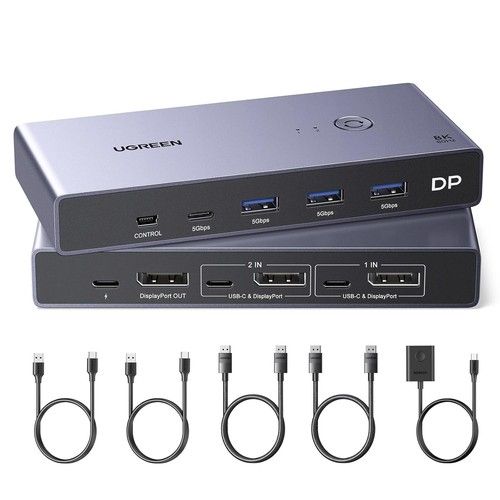 UGREEN DisplayPort KVM Switch DP1.4, 8K@60Hz 4K@240Hz, 2 PCs Share USB & Monitor