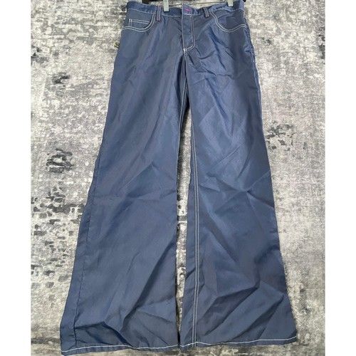Vtg Buggirl Womens 9 Wide Leg Pants 90s Y2K Blue Raver Contrast Stitch USA