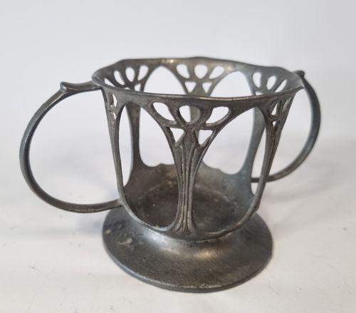 Antique Liberty Tudric Art Nouveau Pewter Glass Cup Holder No Liner — image 2