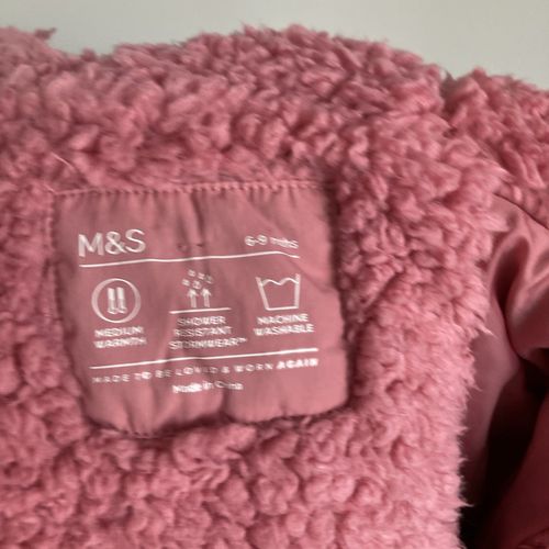 Marks Spencer Baby Puffer Coat Jacket Age 6-9 Months Girl Pink Shower Resistant — image 5