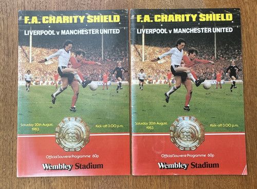 2 x Liverpool V Manchester United 1983 FA Charity Shield Programme 20/8/ 1983