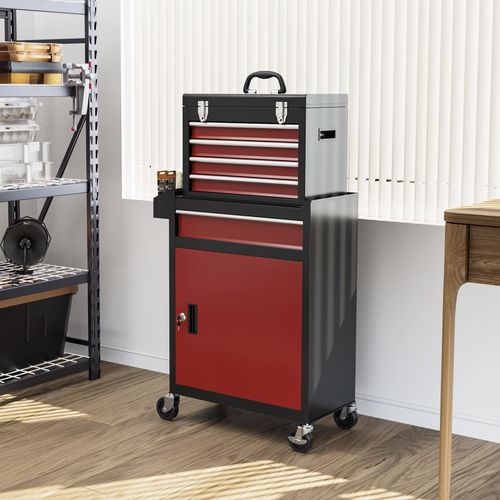 HOMCOM Tool Cabinet on Wheels with 5 Drawers Top Tool Chest Roller Cabinet Combo — image 2