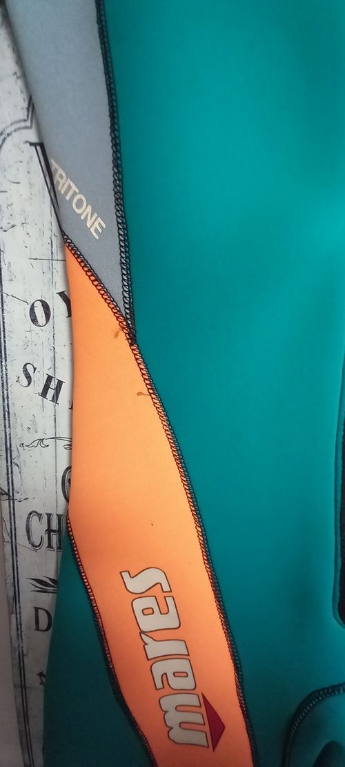 VGC Vintage Mares Tritone 3mm Shorty Wetsuit Size 3 Front Zip Teal/Orange — image 5