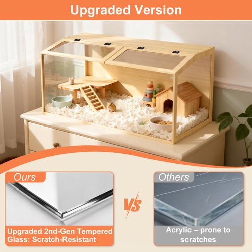 Large Wooden Hamster Cage Openable Top for Dwarf Hamster Glass Hamster Enclosure — image 12
