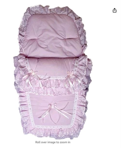 Baby  girls  white /  pink  Large Ribbon bows  Foot Muff Cosy Toes Pram buggy — image 1