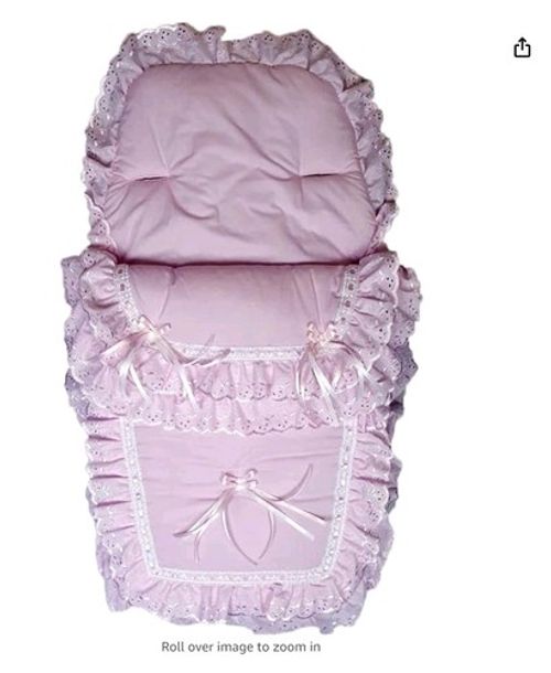 Baby  girls  white /  pink  Large Ribbon bows  Foot Muff Cosy Toes Pram buggy
