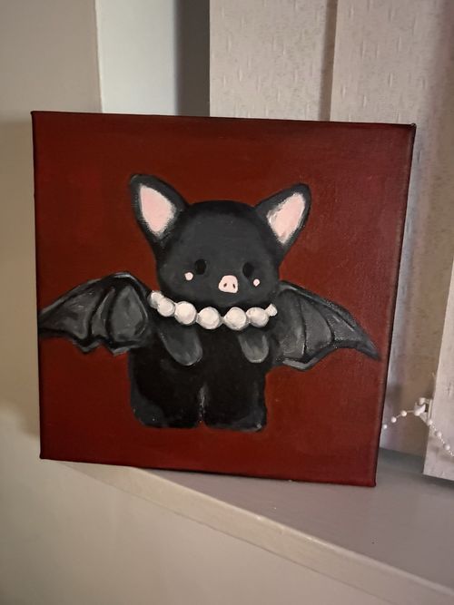 OOAK Bat Canvas Painting, Contemporary Animal Art, Unframed Single Piece — image 2