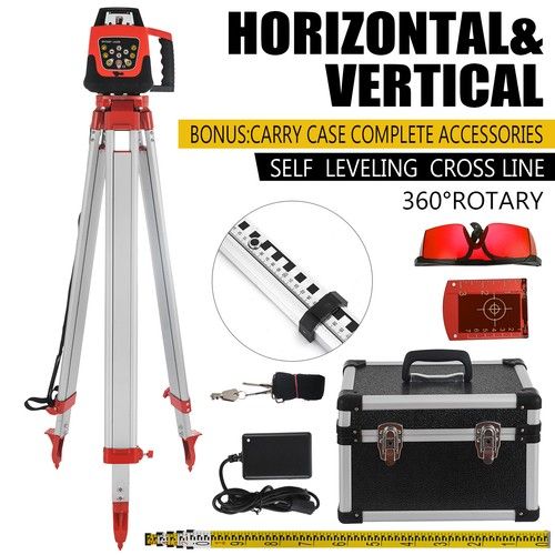 Rotary Rotating Laser Level Green/Red Self Leveling 3D 360° 500M Tripod 5m Staff