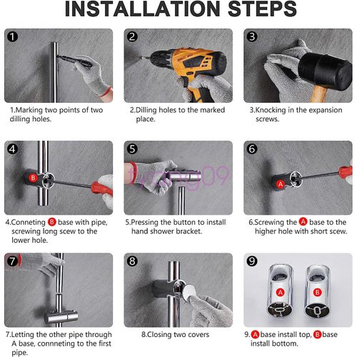 Shower Riser Rail Kit Adjustable Chrome Head Holder Bracket Bathroom Shower Rod — image 10