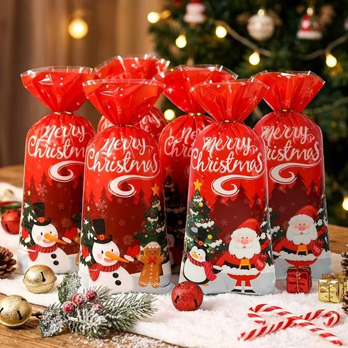 5 x Christmas Gift Bags Red Xmas Present Bags Festive Party Gift Packaging — image 3