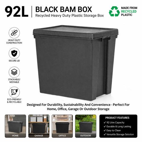 Small Large Heavy Duty Recycled Plastic Commercial Storage Boxes with Lids-Black