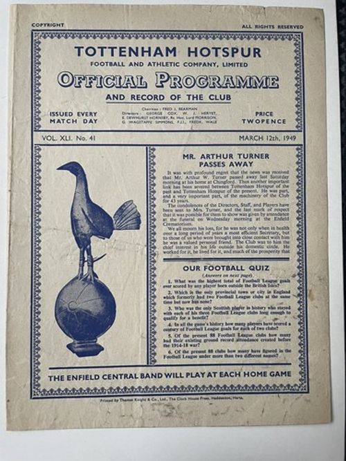 TOTTENHAM HOTSPUR Reserves v Leyton Orient Reserves 12 March 1949