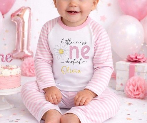 Personalised 1st Birthday Outfit Daisy Baby Girl Boy Sleepsuit Vest Bodysuit Bib