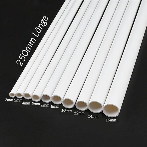 2mm to 6mm White ABS Plastic Hollow Tube Round Rod DIY Model Craft Length 250mm — image 2