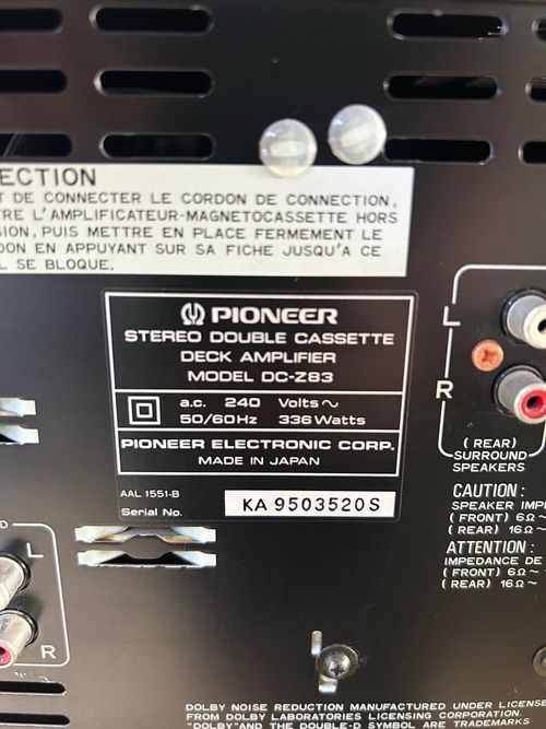 Pioneer DC-Z83 Stereo Double Cassette Deck Amplifier & FZ93L Tuner Set - Working — image 14