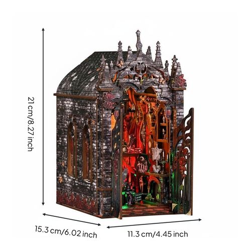 Dark Castle DIY Book Nook Kit, Gothic Wooden Mini House with LED Light Decor — image 3