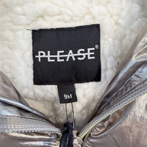 PLEASE Silver Hooded Puffer Jacket Lined Full Zip Long Sleeve 6-9M — image 2