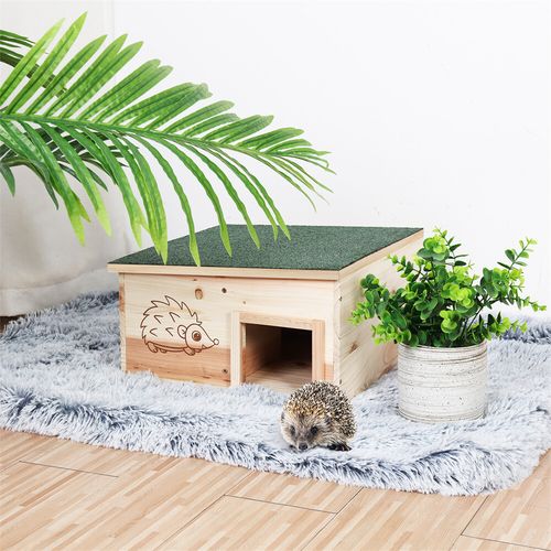 Raised Wooden Hedgehog House Animal Hibernation Shelter House with Green Roof — image 6
