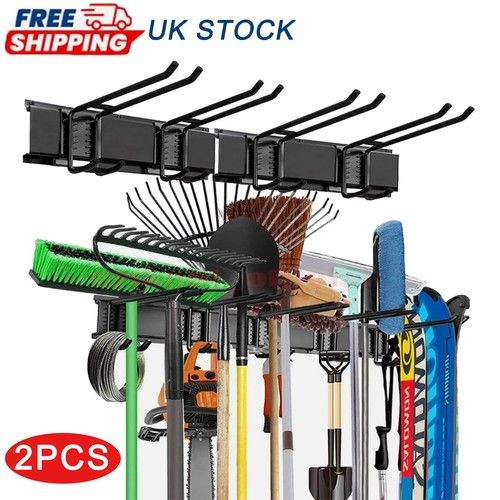 2x Garage Garden Tool Holder Storage Rack Shed Wall Mounted Organizer Long Hooks